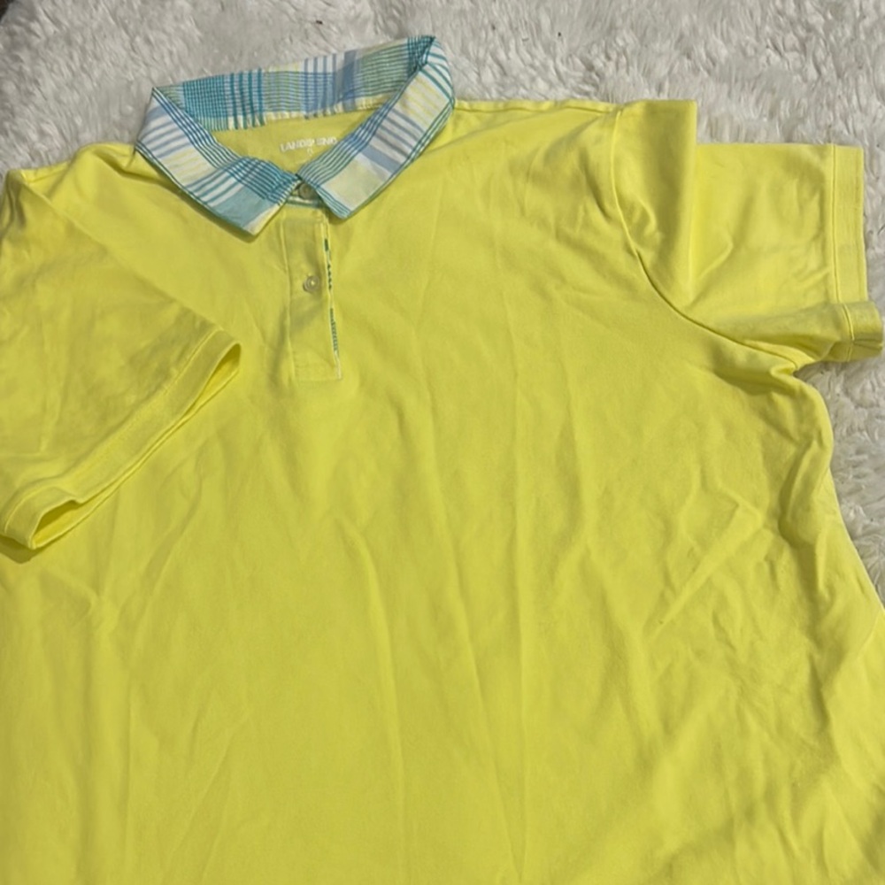 Yellow Polo Shirt with Plaid Collar